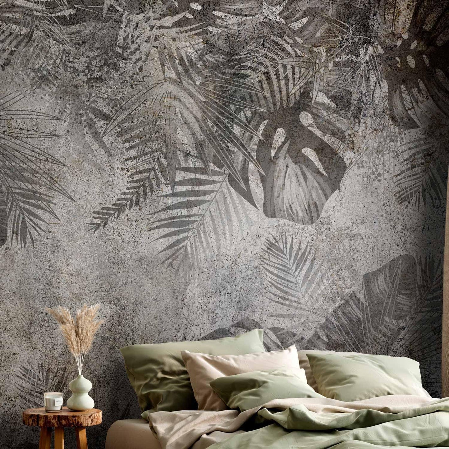 artgeist Wall Mural Tropical Leaves 138x101 in - XXL Non-Woven Wallpaper Fleece Wall Decor Photo Print Picture Image Design Landscape Palms Leaves Monstera Grey b-C-0825-a-a