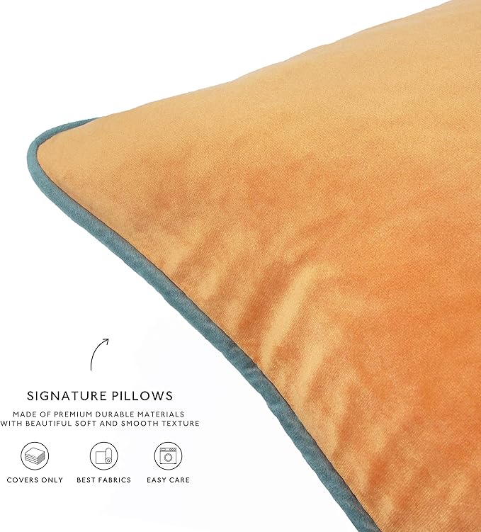 MONDAY MOOSE Decorative Throw Pillow Covers Cushion Cases, Set of 4 Soft Velvet Modern Double-Sided Designs, Mix and Match for Home Decor, Pillow Inserts Not Included (24x24 inch, Orange/Teal)