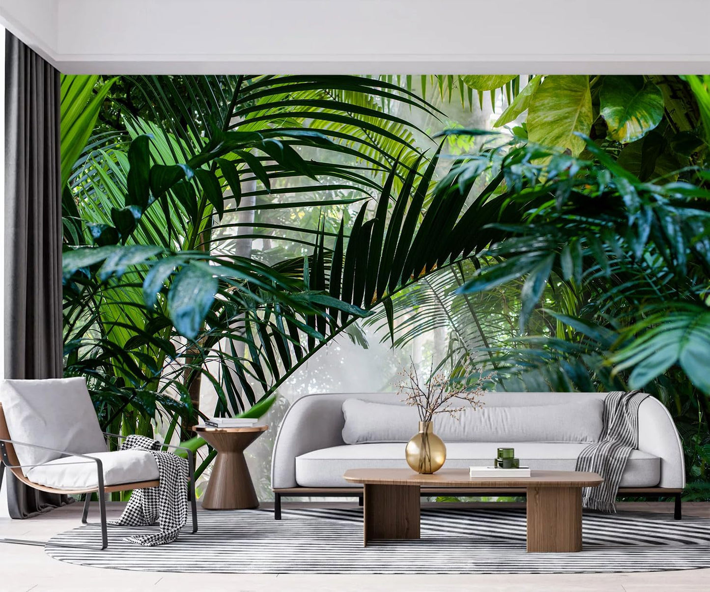 -Rainforest Leaves Fabric Wallpaper Green Trees Mural Bedroom 140" x 91" (Not Peel and Stick)