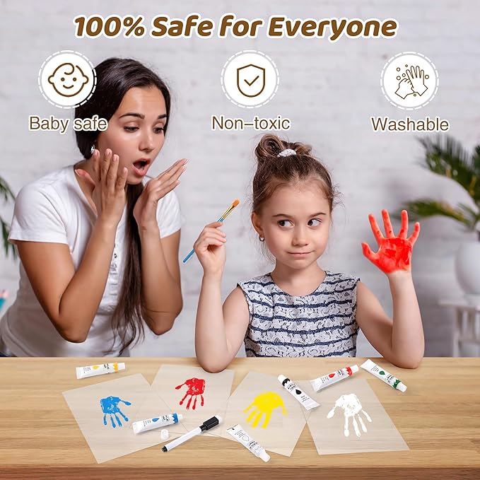Family Handprint Kit, DIY Craft Keepsake Wooden Frame, Personalized Hand Print Ornament, Family Gifts for New Parents, Grandma and Grandpa, Mother's Day Father's Day, 6 Safe & Non-Toxic Paint