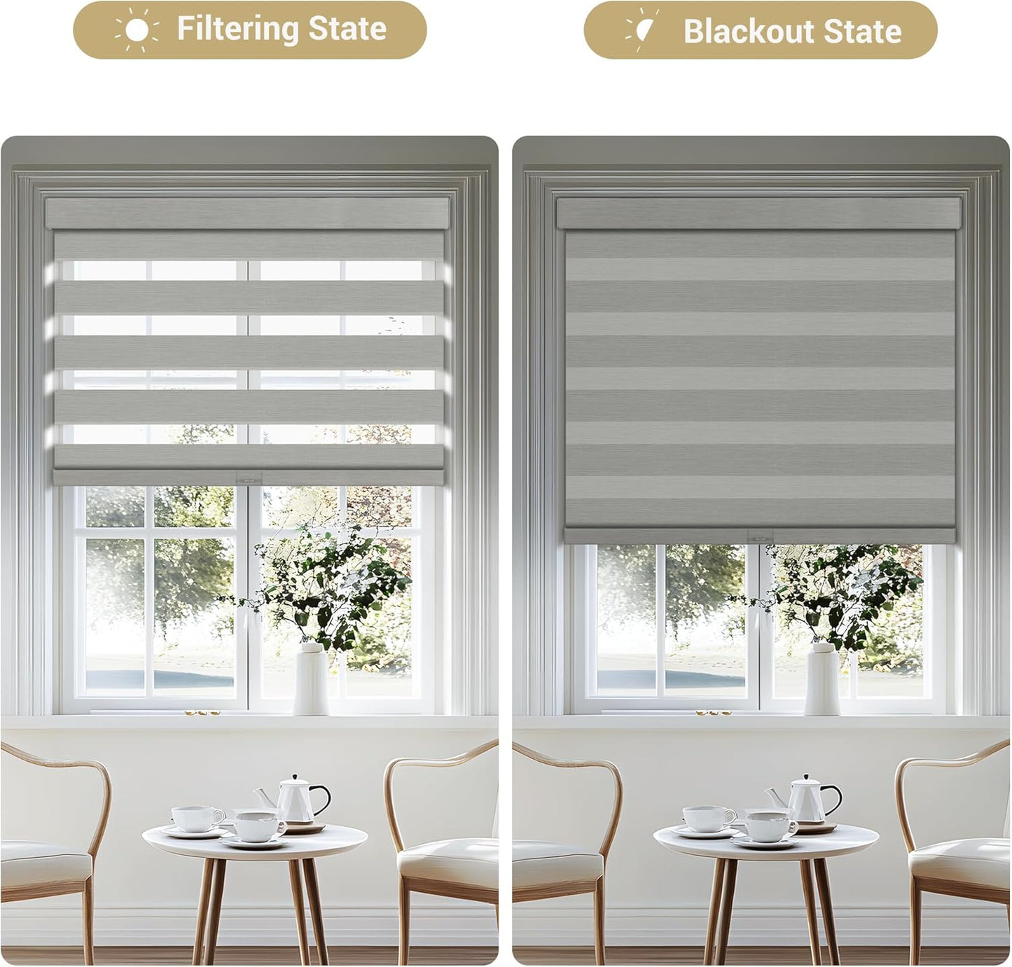 Cordless Zebra Blinds for Windows, Blackout Interior Blinds,Easy to Install,UV Protection,for Offices and Home,Custom Roller Shades, Mousse Light Grey,27" W x 88" H