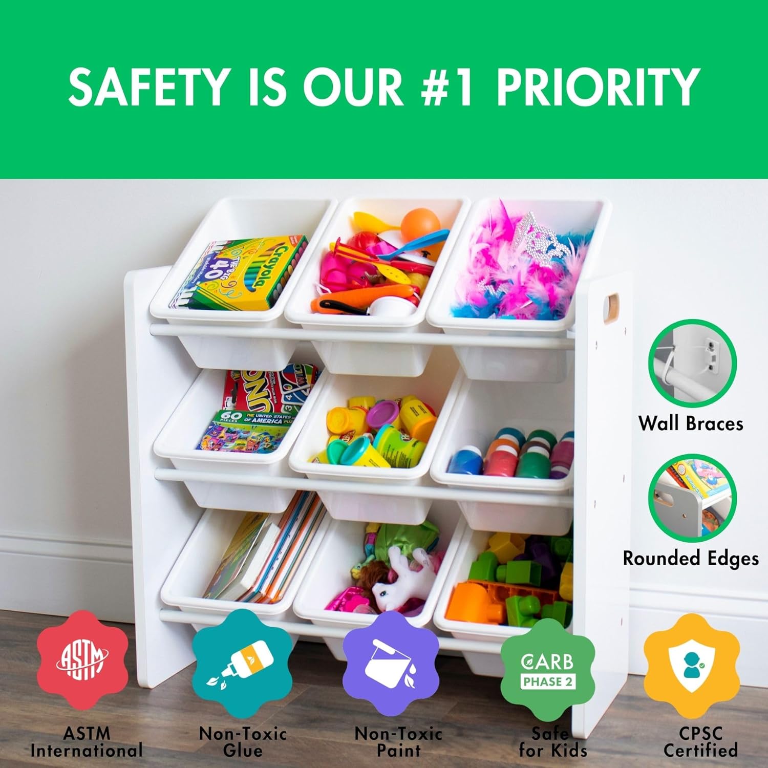 Humble Crew 9-Bin Toy Organizer – Cambridge White Plastic Bins, 3-Tier Storage Solution for Kids' Playrooms and Nurseries - NestledHome