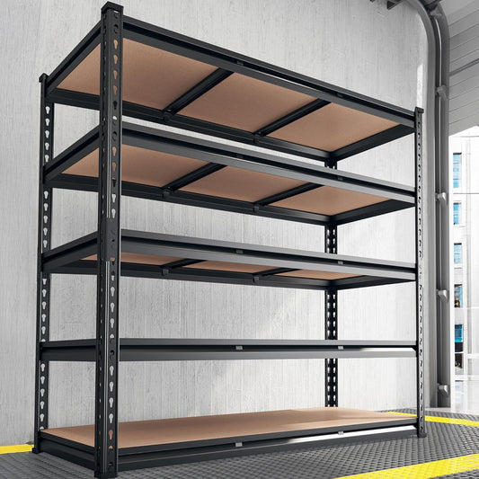 REIBII 48.2" W Garage Shelving, Storage Shelves Load 3000LBS, Adjustable Garage Shelving Heavy Duty for Pantry, Basement, Warehouse, 48.2" W X 71.9" H X 24" D, Black - NestledHome