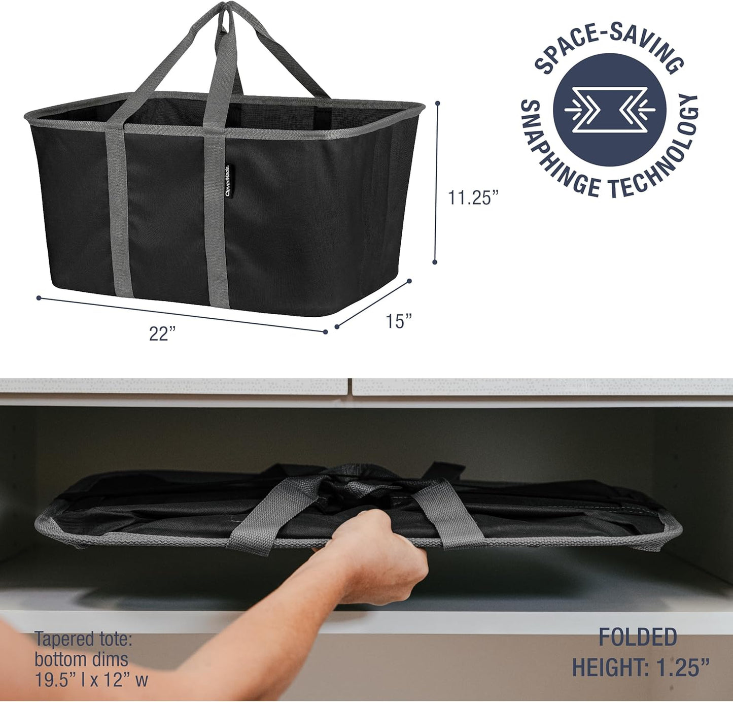 CleverMade Collapsible Laundry Tote - Midnight Black Shadow Gray 2-Pack 50L - Foldable Storage Organization Container for Clothes Laundry Room Storage - NestledHome