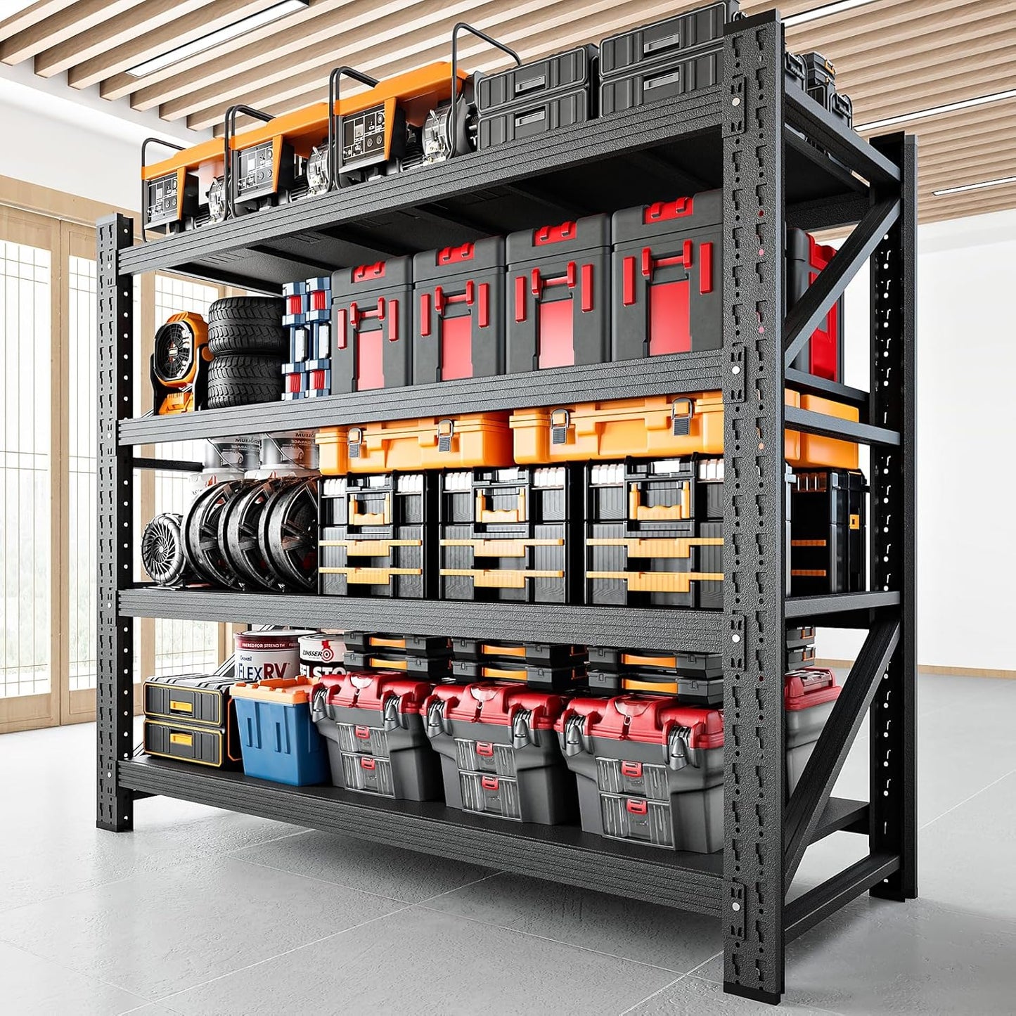 3000LBS Storage Shelves,48" W Garage Shelving Heavy Duty Metal Adjustable Garage Shelves, Shelving Units Industrial Shelving for Warehouse,48" W x 24" D x 69" H,Black - NestledHome