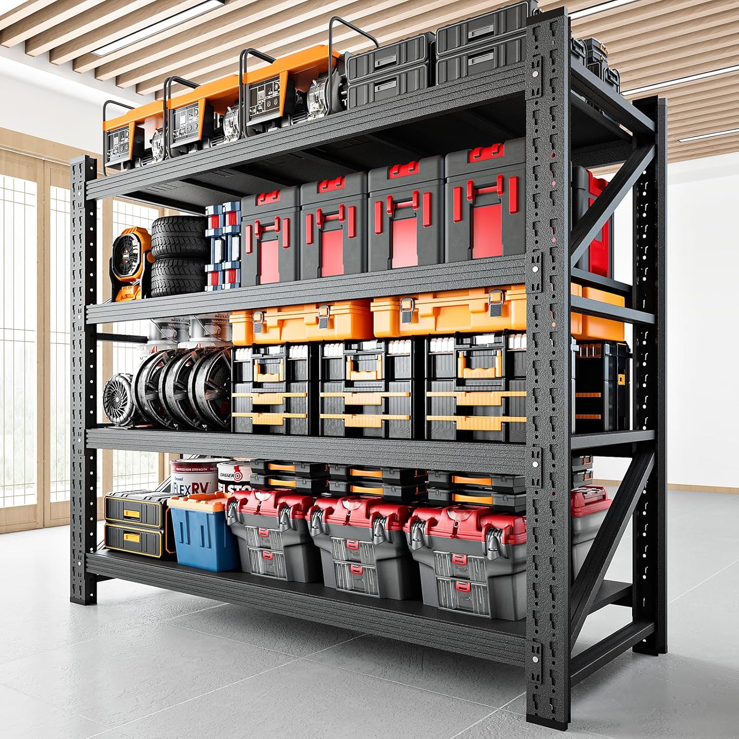 3000LBS Storage Shelves,48" W Garage Shelving Heavy Duty Metal Adjustable Garage Shelves, Shelving Units Industrial Shelving for Warehouse,48" W x 24" D x 69" H,Black - NestledHome
