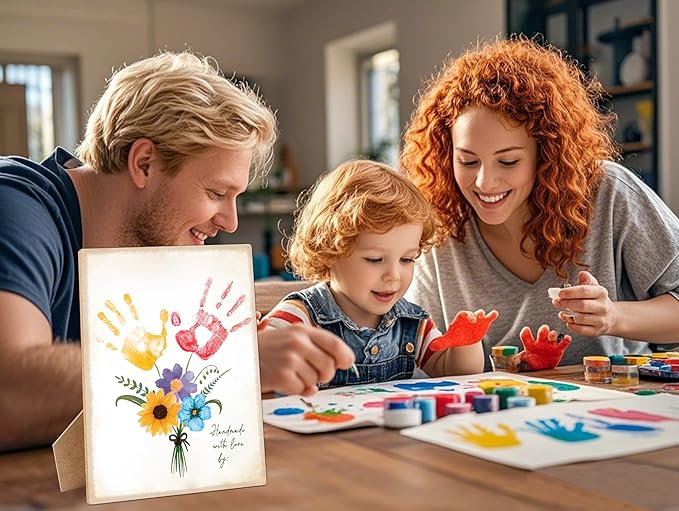Flower Bouquet Handprint Art Keepsake Making Wooden Sign with Stand 9x12", Mothers Day Crafts for Classroom Family Activities, DIY Crafts Birthday Gifts for Mom Dad Grandma Grandpa Sister Auntie