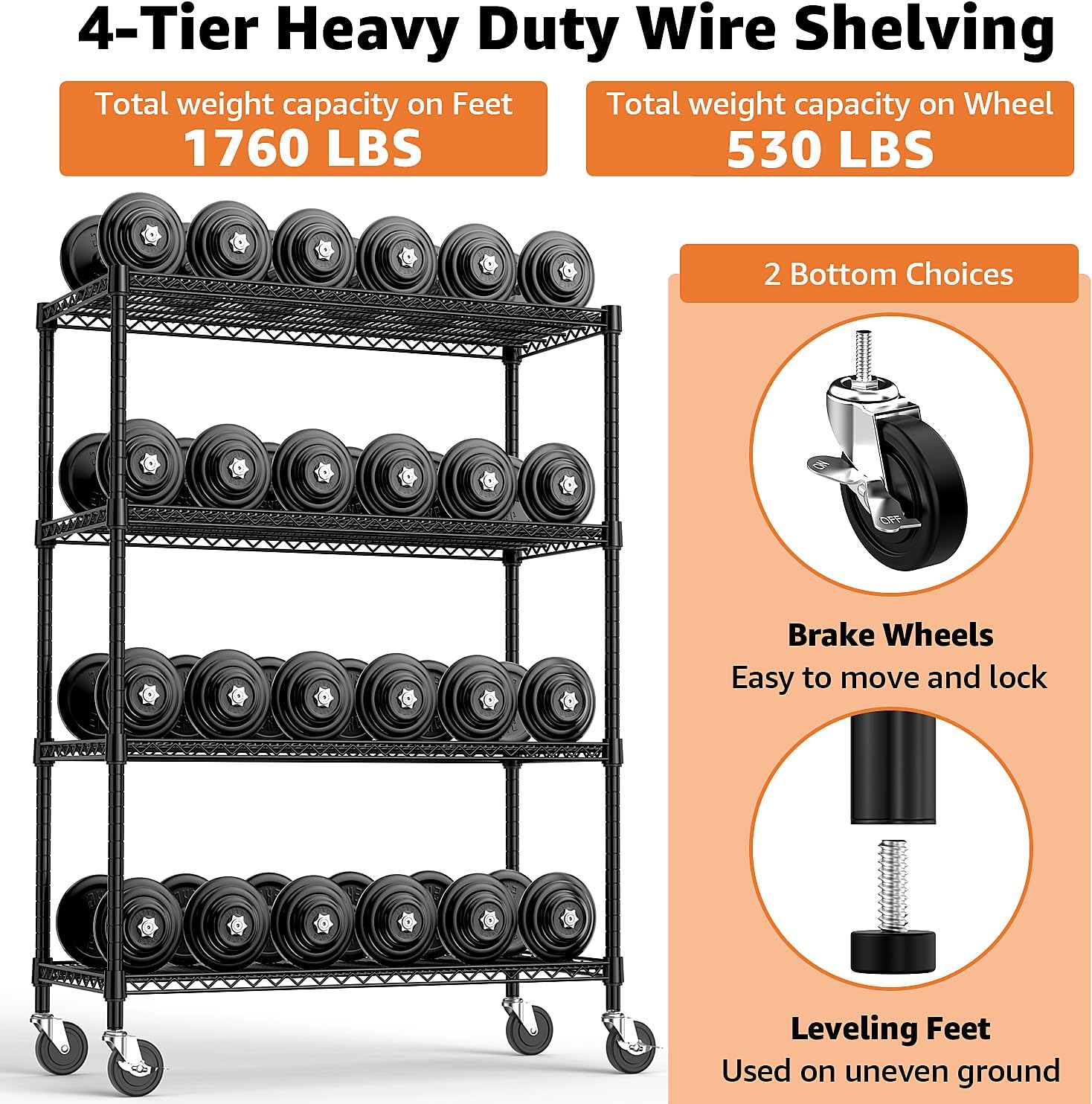 Industrial Metal 4 Tier Shelving for Garage, Pantry, Warehouse, Basement Utility Room, Storage Rack Metal Shelving Unit, Shelf Organizer, Black 23.6" D x 53.2" W x 73.6" H - NestledHome