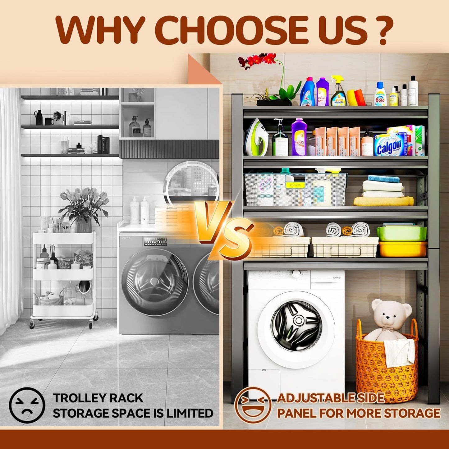 Laundry Shelf,5 Tier Over Washer and Dryer Storage Shelves,Adjustable Easy to Install,Space Saver Laundry Shelf Organizer,Utility Shelves for Balcony,Black,72”H*15.7”D*35.4“W - NestledHome