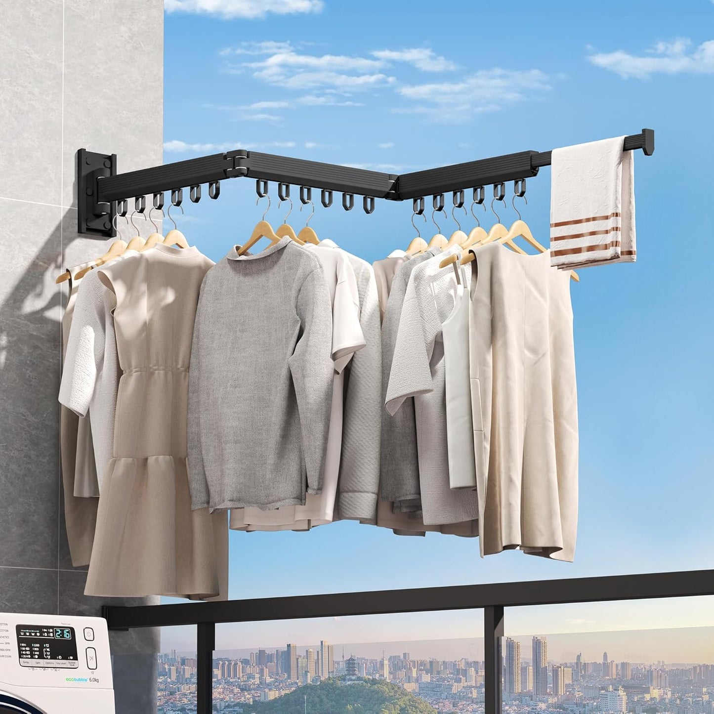 Wall Mounted Clothes Drying Rack, Retractable & Collapsible, Foldable Black-Ring Laundry Hanger - NestledHome