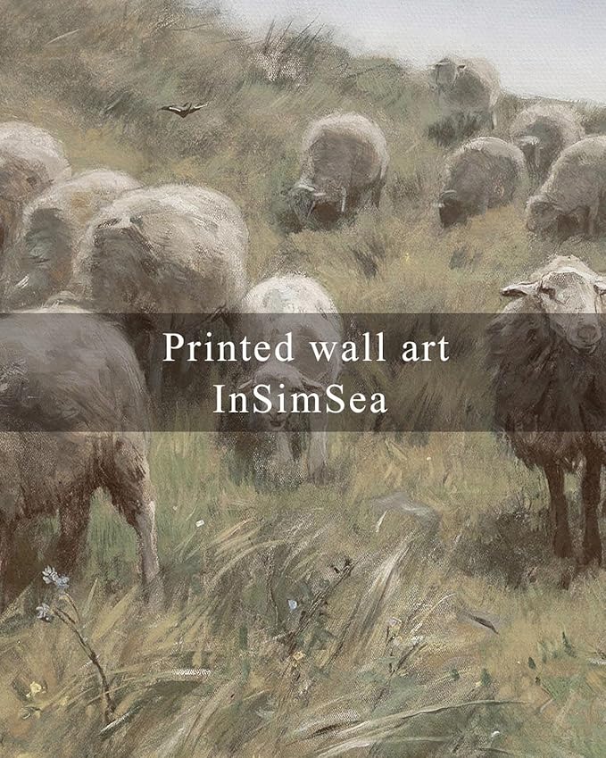 InSimSea Framed Canvas Wall Art Vintage Decor, Sheep on the Dunes Pictures Farmhouse Decor, Large Wall Art Living Room Bathroom Bedroom Office Decorations, 16"x24"