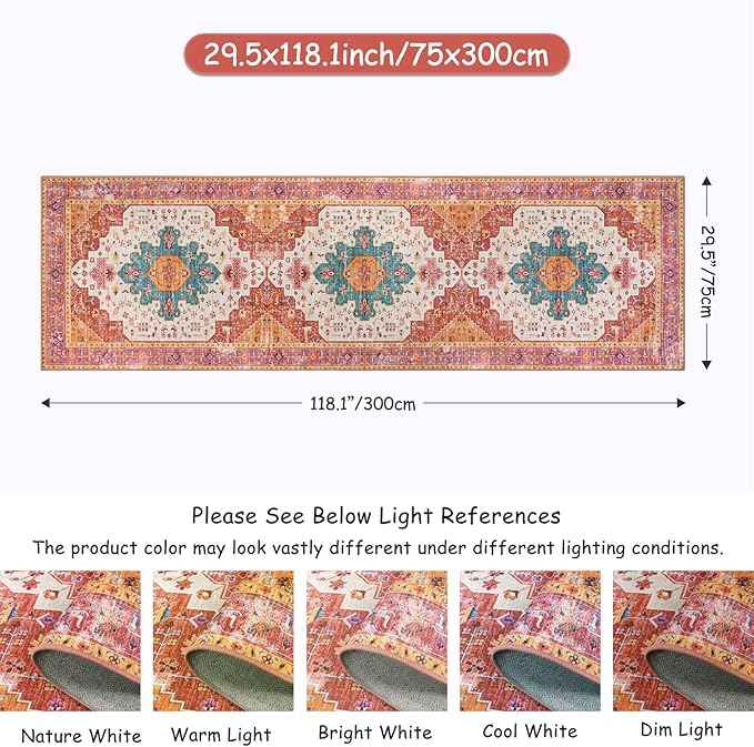 Moynesa Ultra-Thin Washable Rug - 2'6" x 10' Pink Long Hallway Carpet, Vintage Non Skid Non Shedding Low Pile Bedroom Mat for Girl's Room, Bathroom, Kitchen