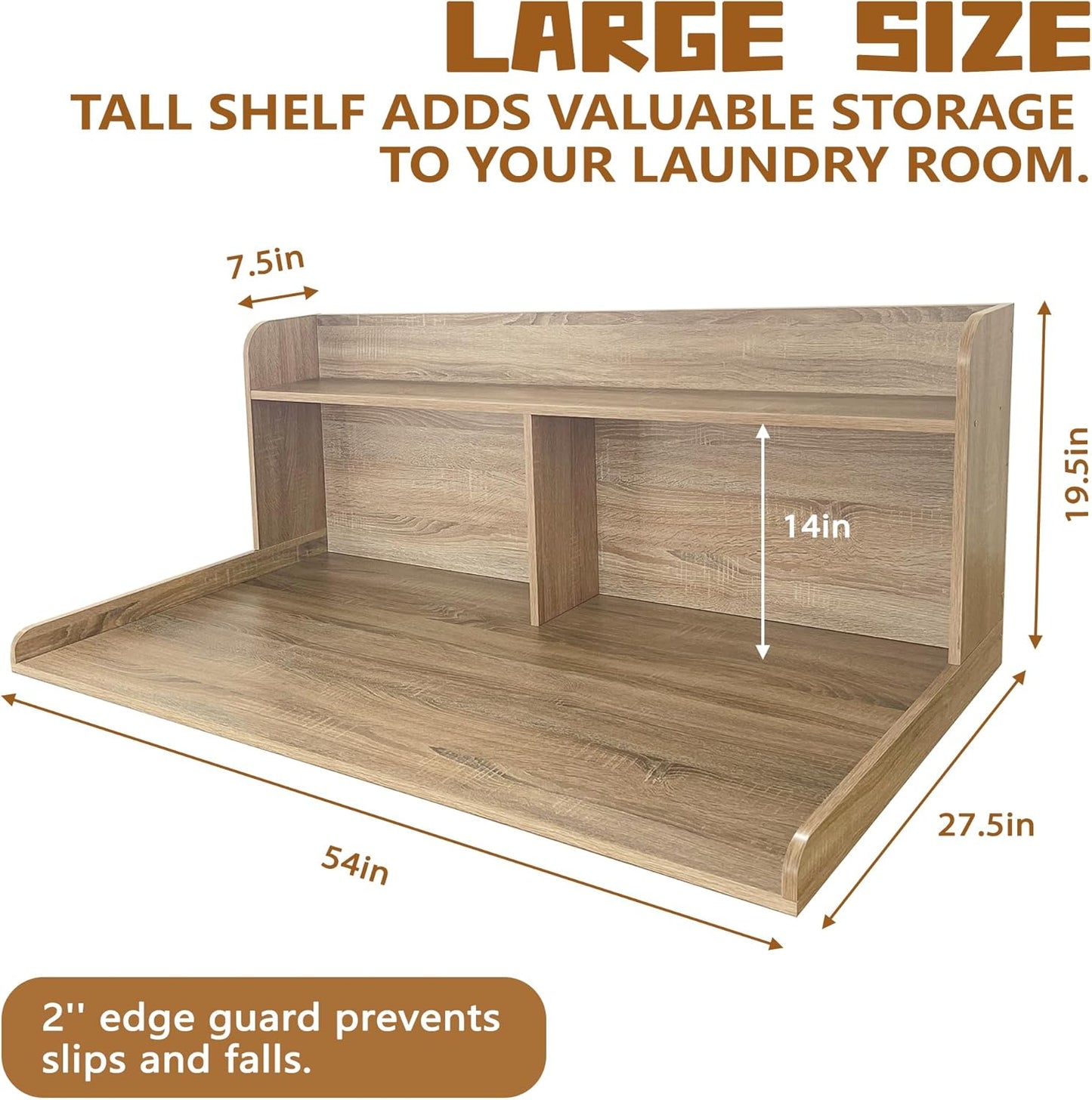 Royxen 2-Tier Washer Dryer Countertop,19.5"H Wood Washer and Dryer Topper with Shelf,Laundry Countertop Over Washer and Dryer, Universal Fit for Laundry Room Organization (White Oak, 54"W X 27.5"D) - NestledHome
