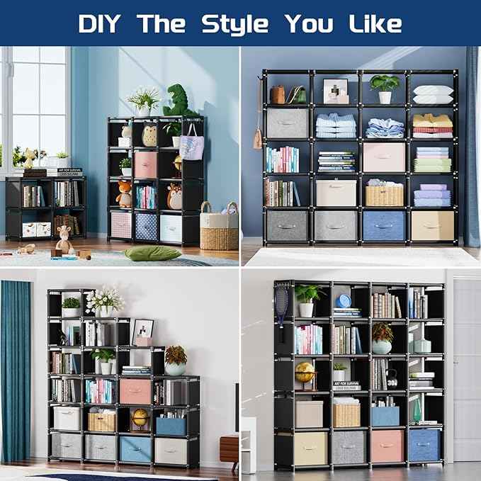 Mavivegue 20 Cube Book Shelf, Storage Organizer, Large DIY Bookcase, Metal Cube Bookshelf, Cubbies Closet Storage Organizer Shelves for Bedroom,Living Room,Home,Office