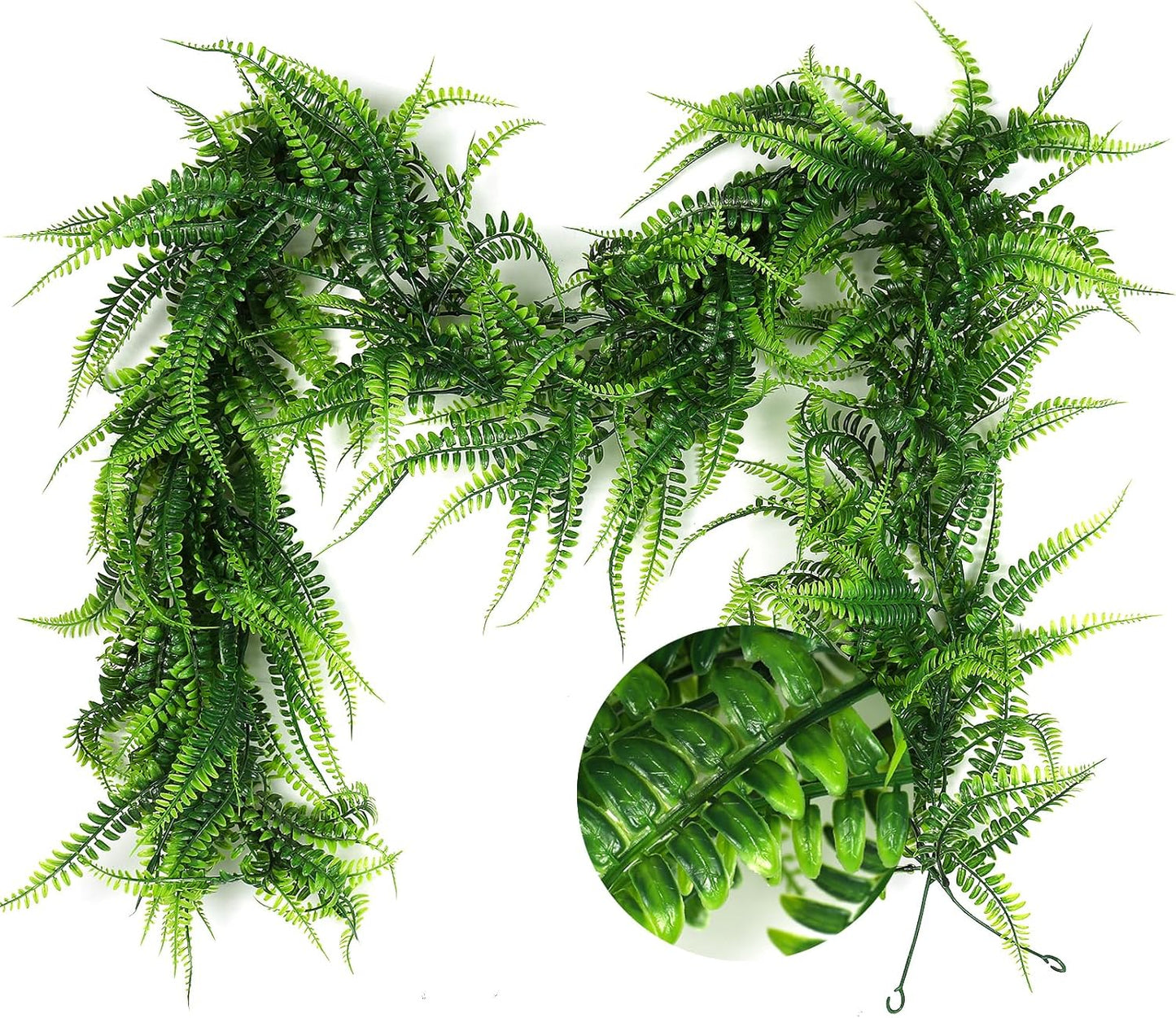 RECUTMS 2pcs Artificial Hanging Boston Ferns Garland Fake Hanging Plant 6 FT Greenery Leaves Ivy Garland Faux Ferns Fake Vines for Outdoor Indoor Home Garden Decoration Party Table Wall Decoration