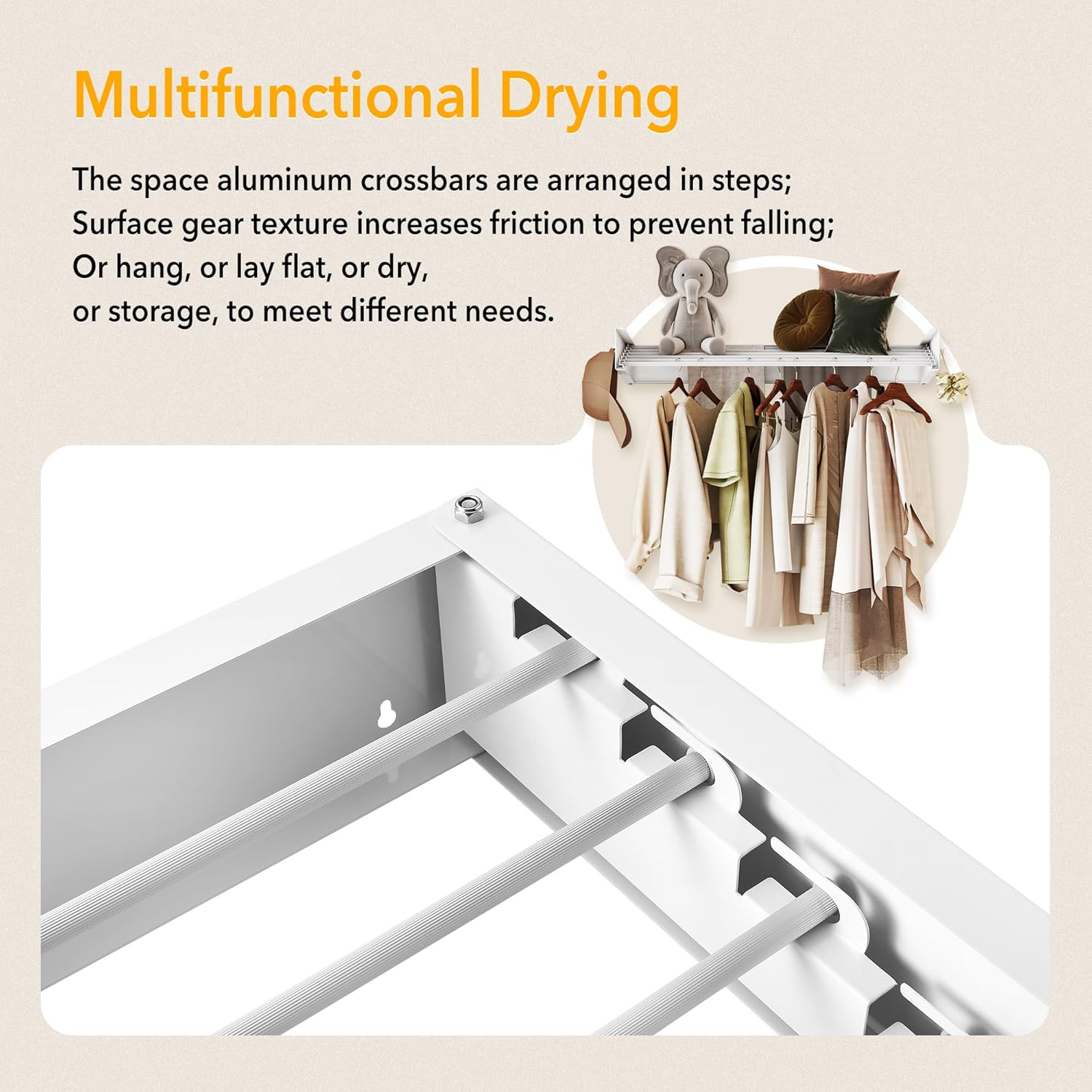 Upgrade Drying Rack Clothing,Clothes Drying Rack Wall Mounted,Laundry Drying Rack Wall Mount,Foldable,Collapsible,Retractable,6 Aluminium Poles,with Hooks,(White 35.5" - NestledHome