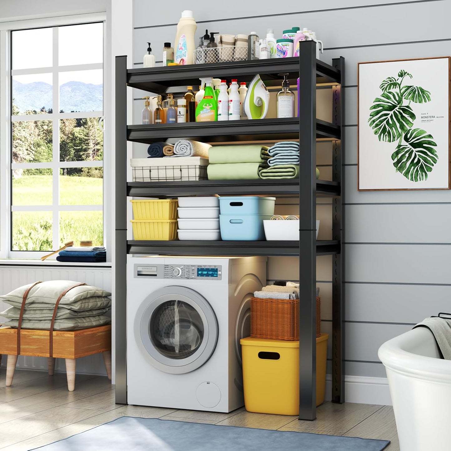 Laundry Shelf,5 Tier Over Washer and Dryer Storage Shelves,Adjustable Easy to Install,Space Saver Laundry Shelf Organizer,Utility Shelves for Balcony,Black,72”H*15.7”D*35.4“W - NestledHome
