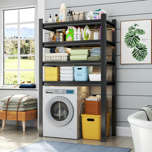 Laundry Shelf,5 Tier Over Washer and Dryer Storage Shelves,Adjustable Easy to Install,Space Saver Laundry Shelf Organizer,Utility Shelves for Balcony,Black,72”H*15.7”D*35.4“W - NestledHome