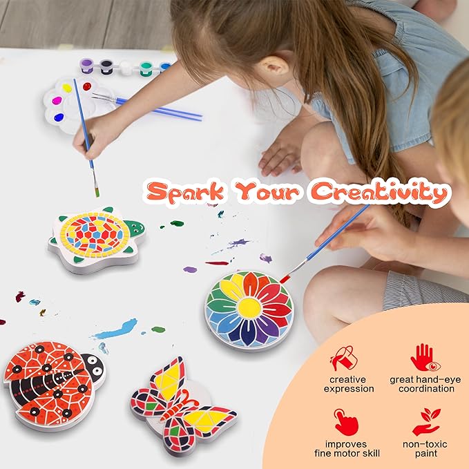 Paint Your Own Stepping Stones for Kids Craft Kits,Arts and Crafts for Kids Ages 4-8,5 Pack Painting Crafts for Girls Ages 8-12，Outdoor Toys Art Supplies Toddler Birthday Easter Gift (Multicolored)