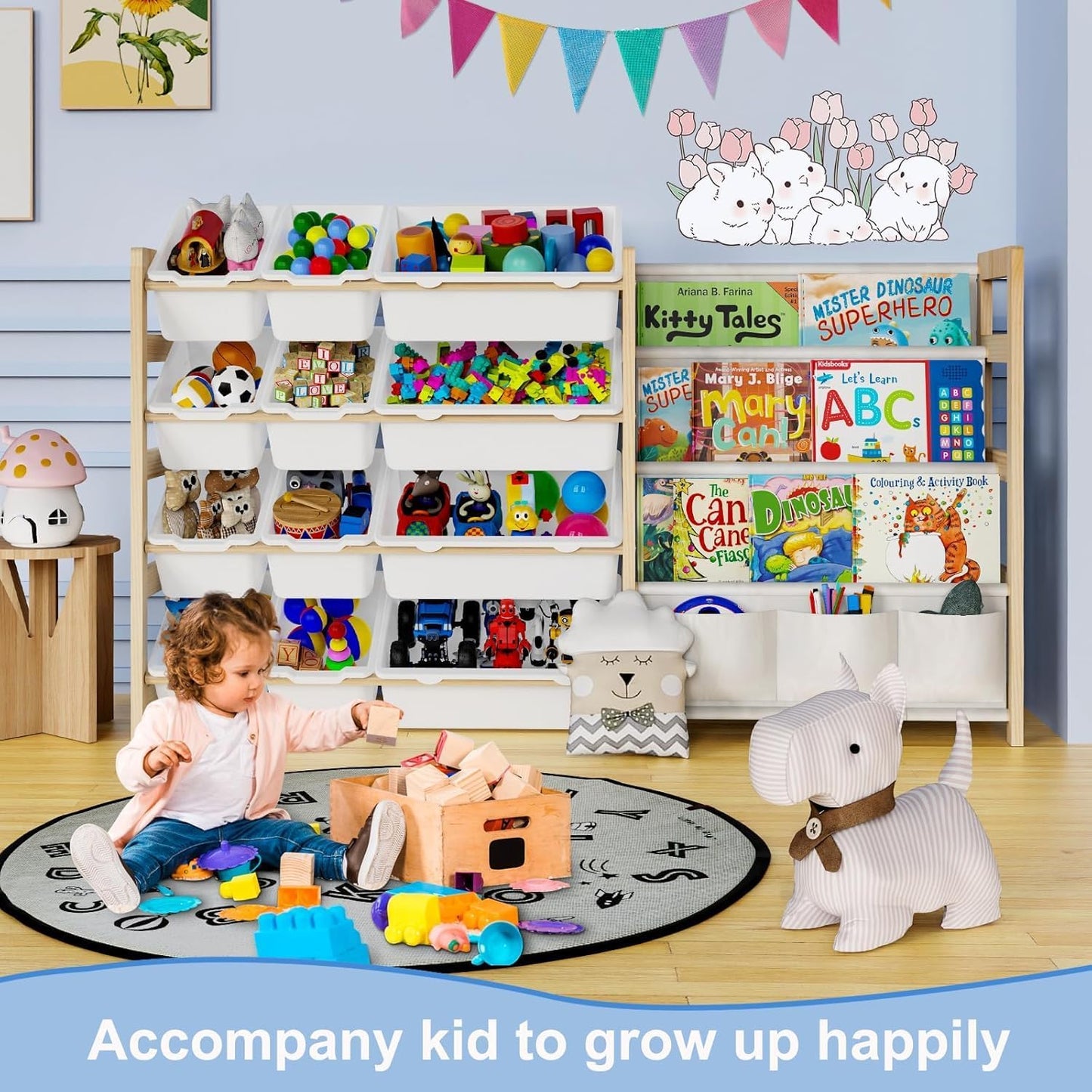 Large Toy Storage Organizer with Bookshelf, Toy Organizers and Storage with 12 Storage Bins, 4 Tier Multipurpose Toys Organizer Storage for Kids Room, Playroom, Nursery Room, White - NestledHome