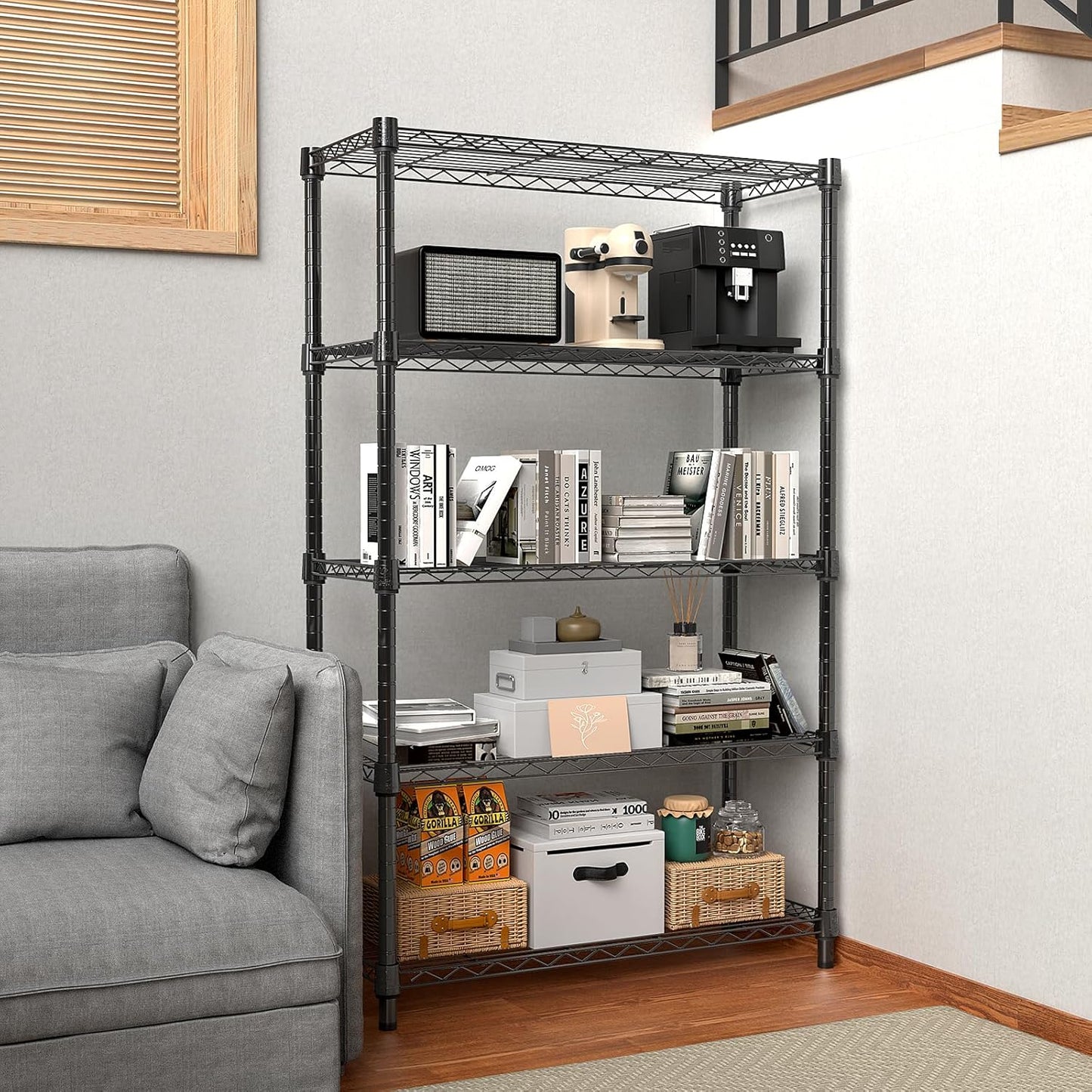 1250 lbs Storage Shelving Utility Shelving Unit 5-Tier Utility Shelving Unit Steel Organizer Wire Rack for Home,Kitchen,Office (13.7" D x 23.6" W x 62.4" H) - NestledHome