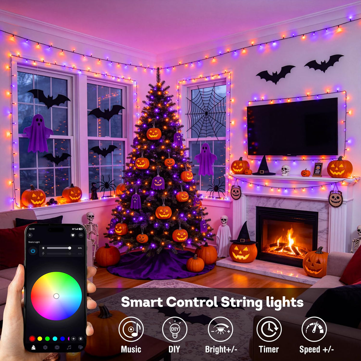 Color Changing String Lights for Halloween (66 Foot)