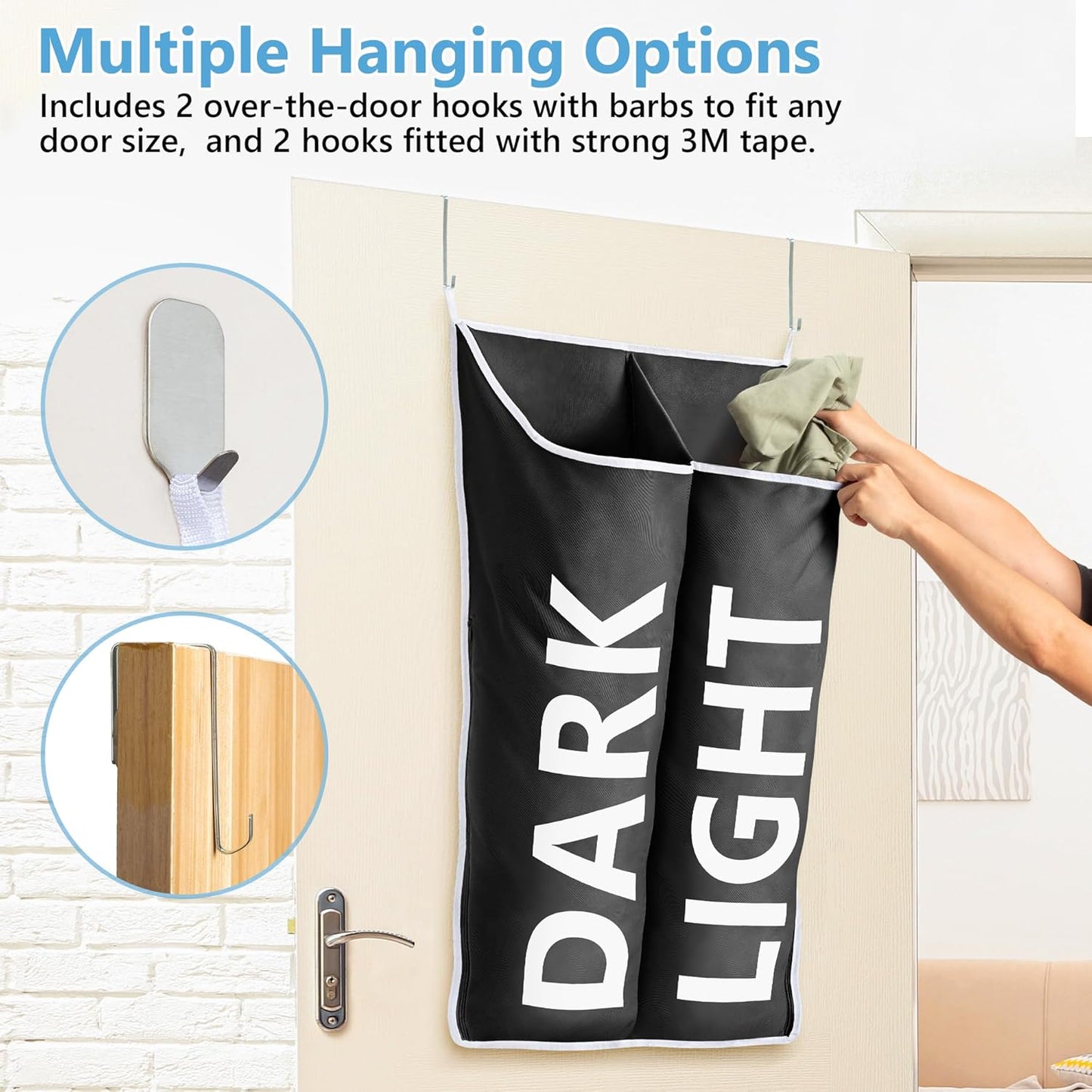 Hanging Laundry Hamper Bag XL 40x22", Space Saving over the Door Storage Bags, Behind the Door Hampers for Dirty Clothes & Wall Mounted Basket for Bathroom, Organizer for Small Room Spaces RV - NestledHome