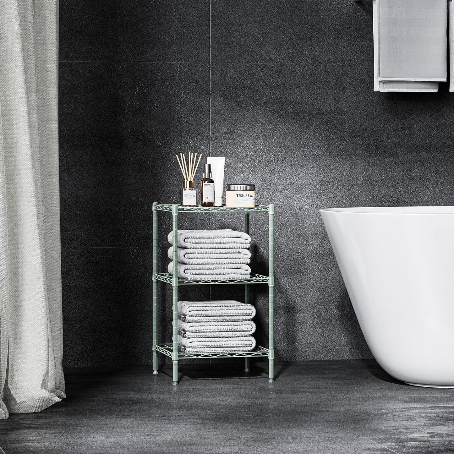 750 lbs 3-Shelf Storage Shelves Wire Shelving Unit Standing Metal Rack for Small Places Narrow Wire Rack for Bathroom, Green 13.8 D x 13.8" W x 25.5" H - NestledHome