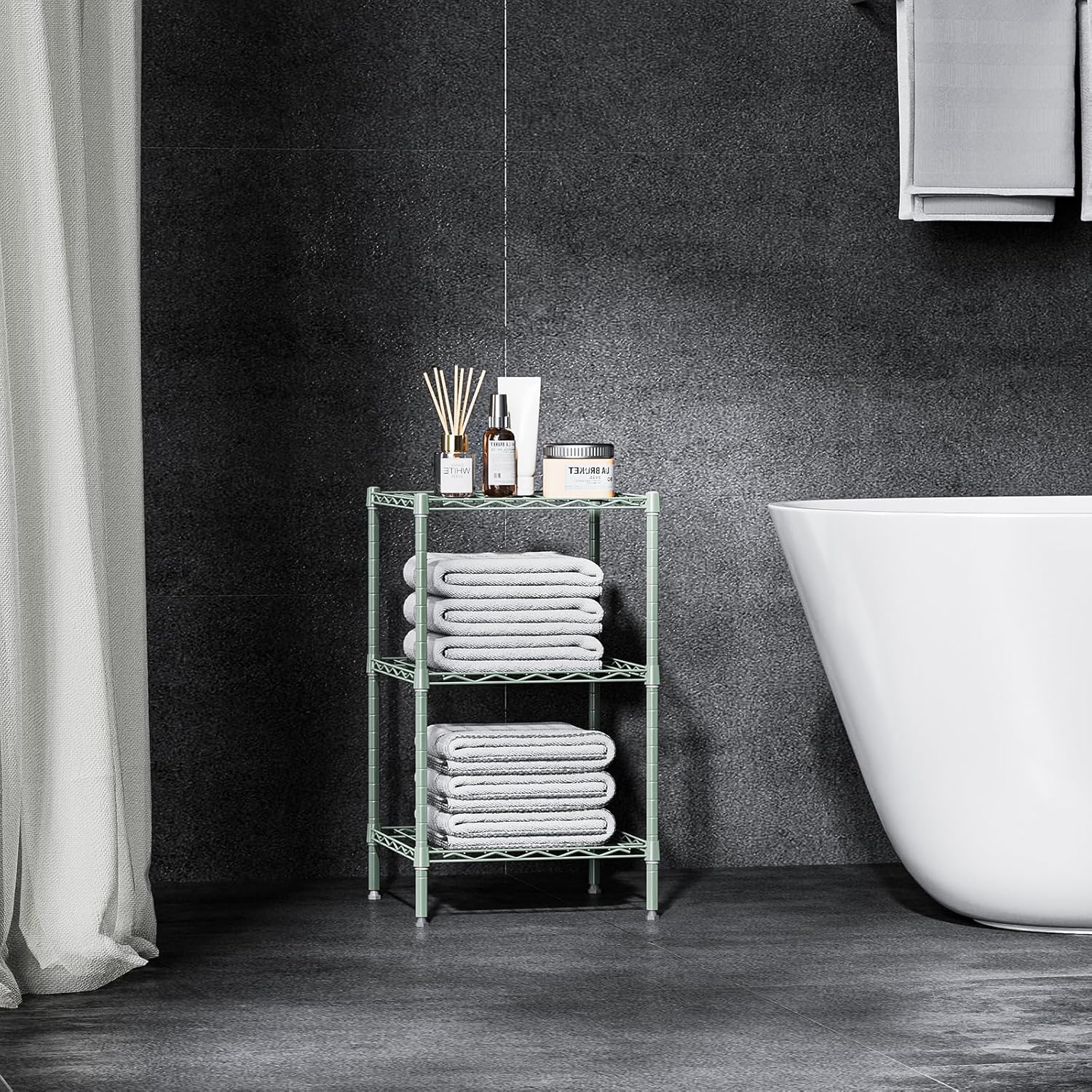 750 lbs 3-Shelf Storage Shelves Wire Shelving Unit Standing Metal Rack for Small Places Narrow Wire Rack for Bathroom, Green 13.8 D x 13.8" W x 25.5" H - NestledHome