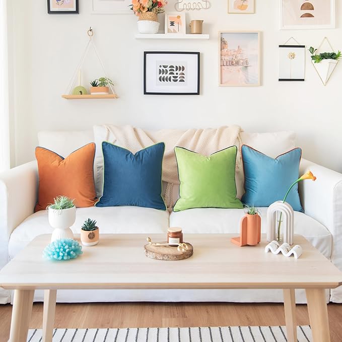 MONDAY MOOSE Decorative Throw Pillow Covers Cushion Cases, Set of 4 Soft Velvet Modern Double-Sided Designs, Mix and Match for Home Decor, Pillow Inserts Not Included (18x18 inch, Blue/Orange)