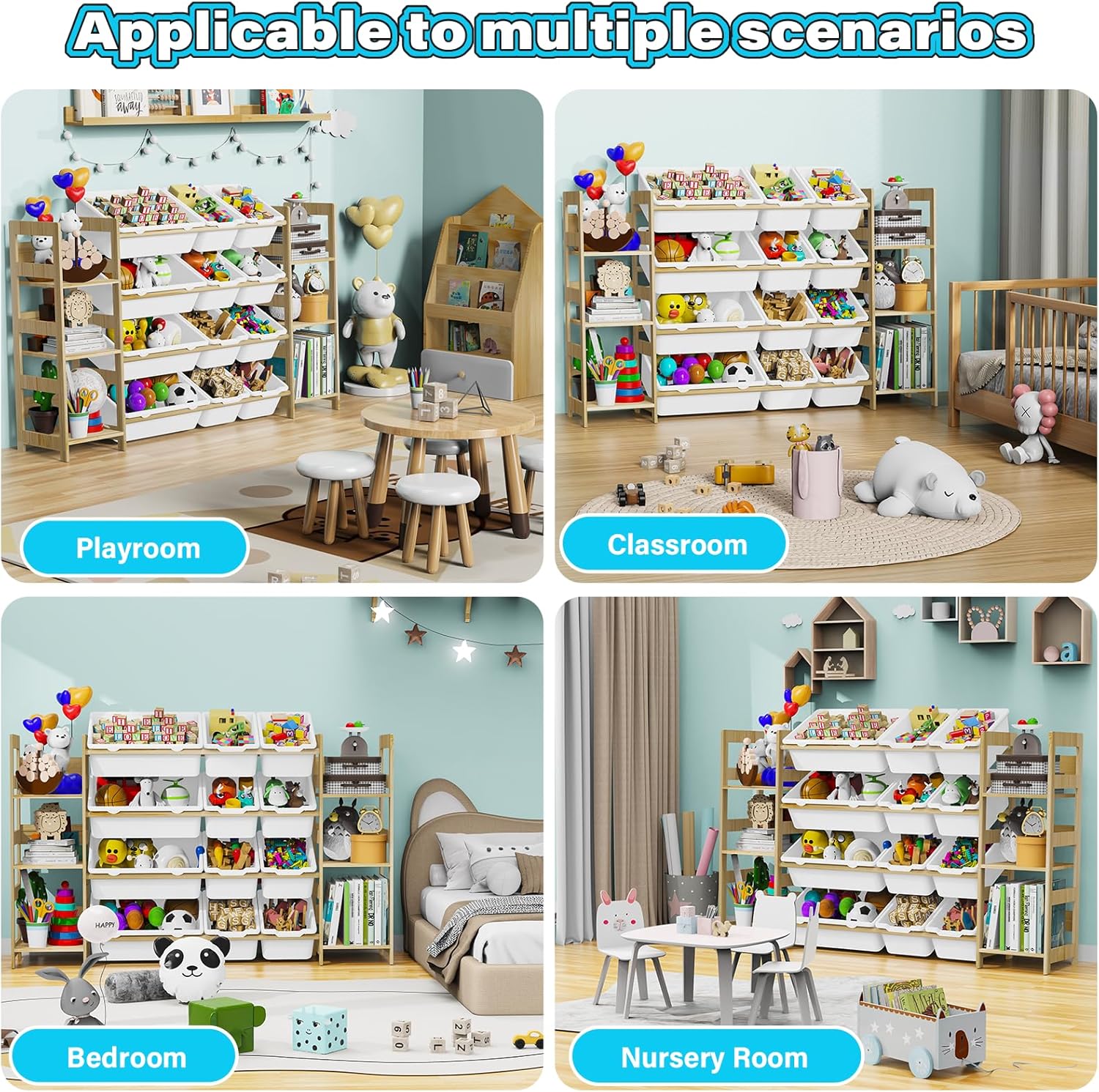 Toy Storage Organizer, with 4-Tier Toy Shelf and 12 Bins, Kids Bookshelf and Toy Storage with 6 Shelves for Kids Room Bedroom Playroom Nursery Room - NestledHome