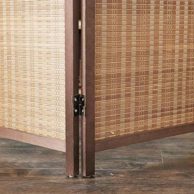 5 Panel Bamboo Room Divider and Folding Panel Screen,Bamboo Panel Divider for Room Separation,Brown,67" H x 76.75" W