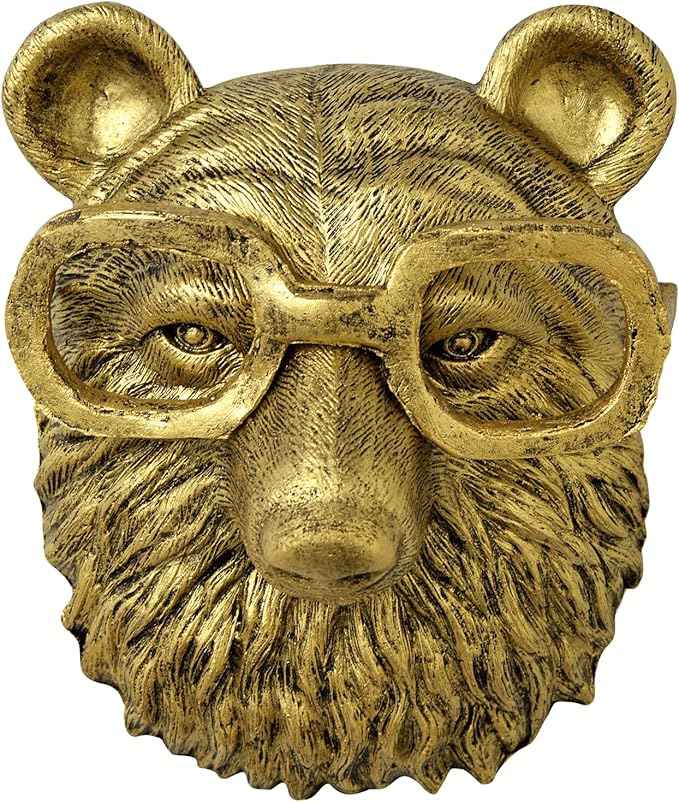 montresor Animal Head Wall Art Sculpture Gold Bear Vintage 3D Wall Decor Art for Whimsigoth Home Wall Decor Lightweight Material Accent Wall Hanging Room Decor for Maximalist Decor (Bear)
