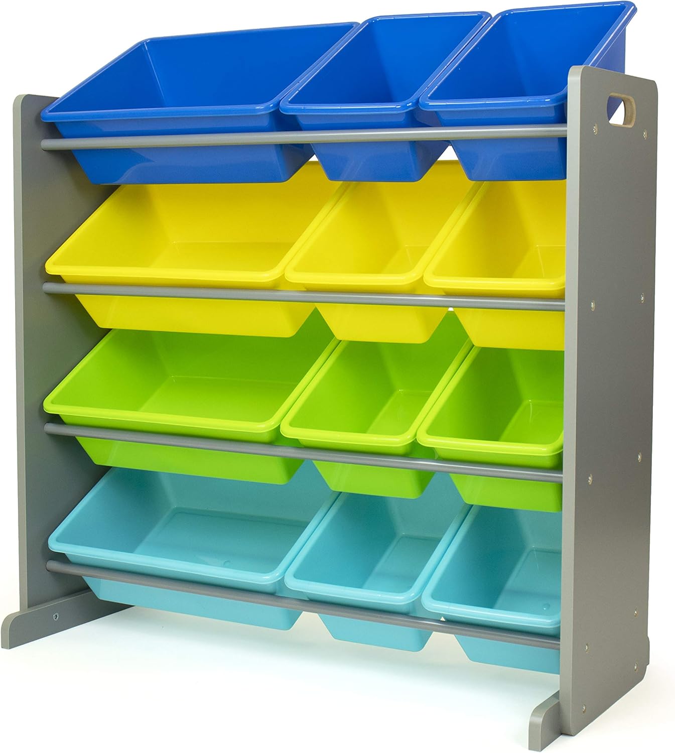 Humble Crew Kids Toy Storage Organizer with 12 Plastic Bins, Grey/Blue/Green/Yellow – Removable Bins for Playroom, Bedroom, Toddler Furniture for Boys and Girls Ages - NestledHome