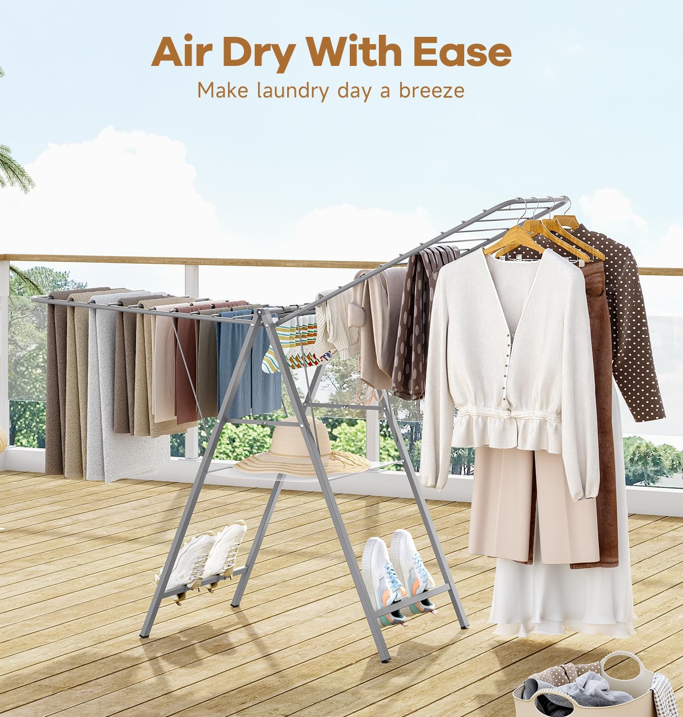 APEXCHASER Clothes Drying Rack Foldable, Metal Laundry Drying Rack Collapsible, Portable Compact Clothes Rack for Sweater Baby Clothes Towel Indoor & Outdoor, Height Adjustable Clothes Airer, Grey - NestledHome