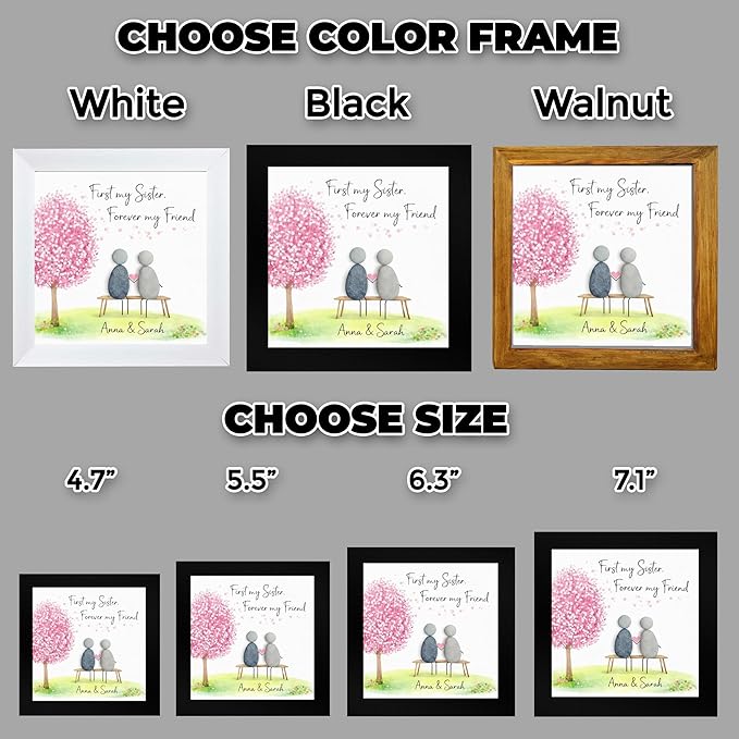 Personalized Sisters Pebble Art Frame, Custom Sister Birthday Gift, Long Distance Sister & Friendship Keepsake, First My Sister Forever My Friend Handmade Stone Artwork Plaque, Wall Décor