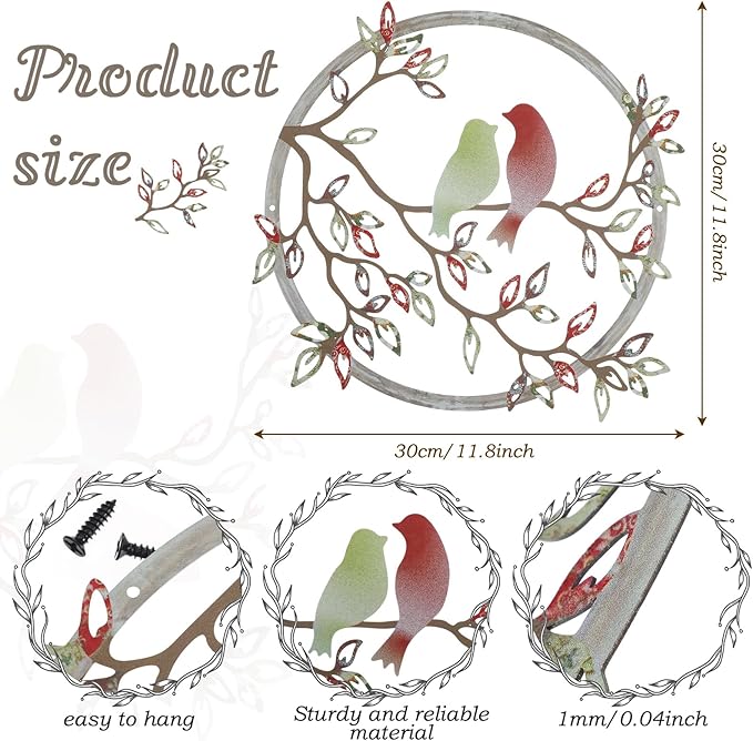 Ferraycle Metal Wall Art Bird on Tree Branch Silhouette Bird Art Decor for Living Room Garden Bedroom Office Home Wall Housewarming Party Decor(Elegant Color)