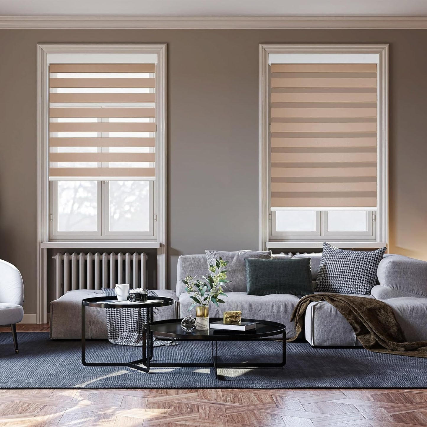 HESTIA Cordless Zebra Blinds Light Filtering Roller Shades UV Blocking Blackout Privacy Indoor Window Blind for Home Office Day and Night, Beige,41" W x 54" H