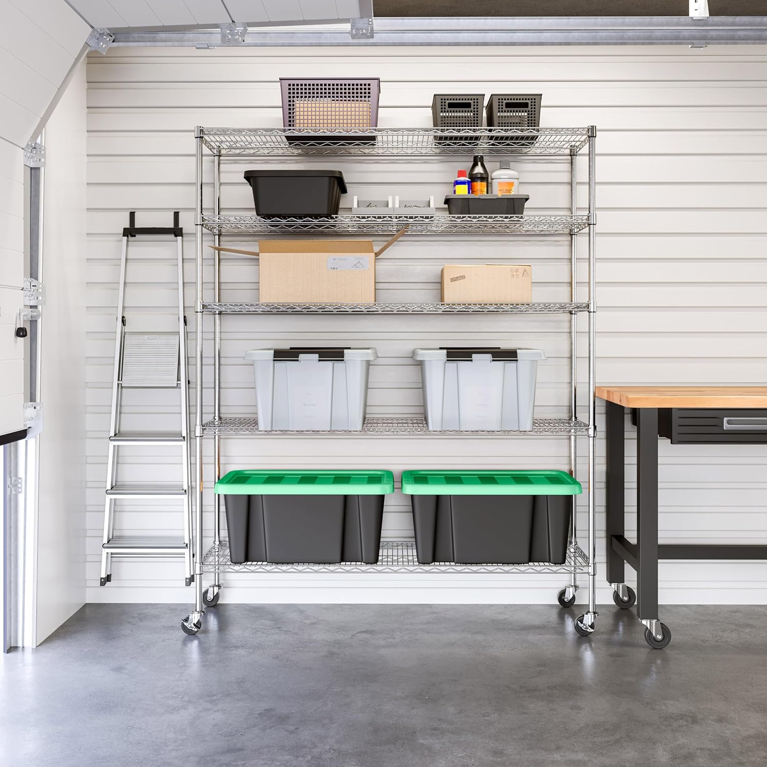 Seville Classics UltraDurable Heavy Duty NSF Solid Steel Wire Rack Storage Unit Organizer for Garage, Warehouse, Office, Restaurant, Classroom, Kitchen, 5-Tier Shelving, 60" W x 18" D - NestledHome