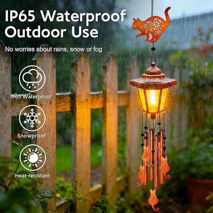 Cat Solar Wind Chimes for Outside, Birthday Gifts for Mom Women Grandma Mother's Day Memorial, 34-Inch Windchimes with Wind Spinner, Outdoor Hanging Solar Lights Waterproof Patio Yard Garden Decor