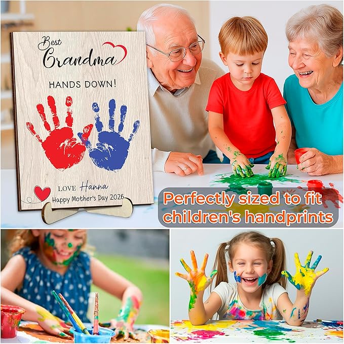 Personalized Hands Down Best Dad Ever Handprint Kit with Paint, Family Craft Wooden Sign, Fathers Day Handprint Plaque Keepsake, Mothers Day Birthday Gift for Mom, Grandma, Nana, Aunt
