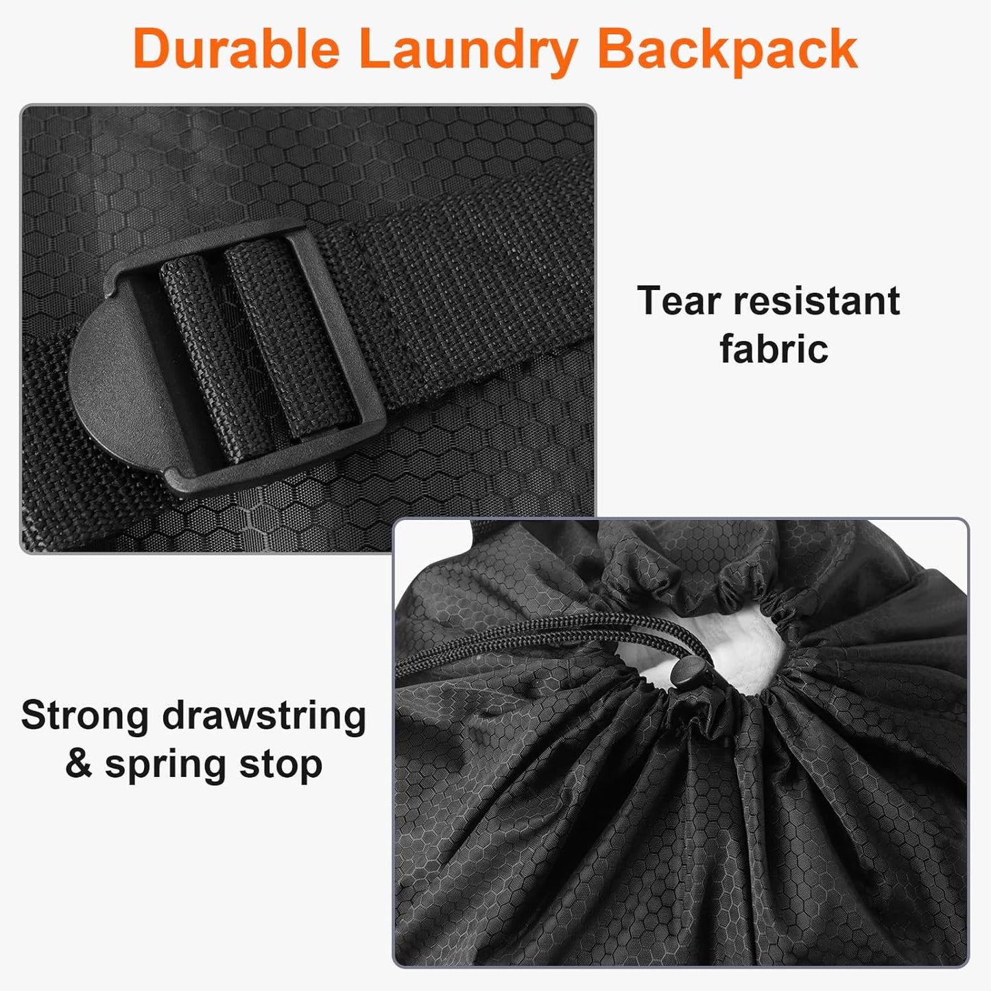 Femuar Laundry Bag Backpack Durable Laundry Bag with Shoulder Straps and Mesh Pockets Portable Laundry Dirty Clothes Hamper Bag for College Dorm (Black) - NestledHome