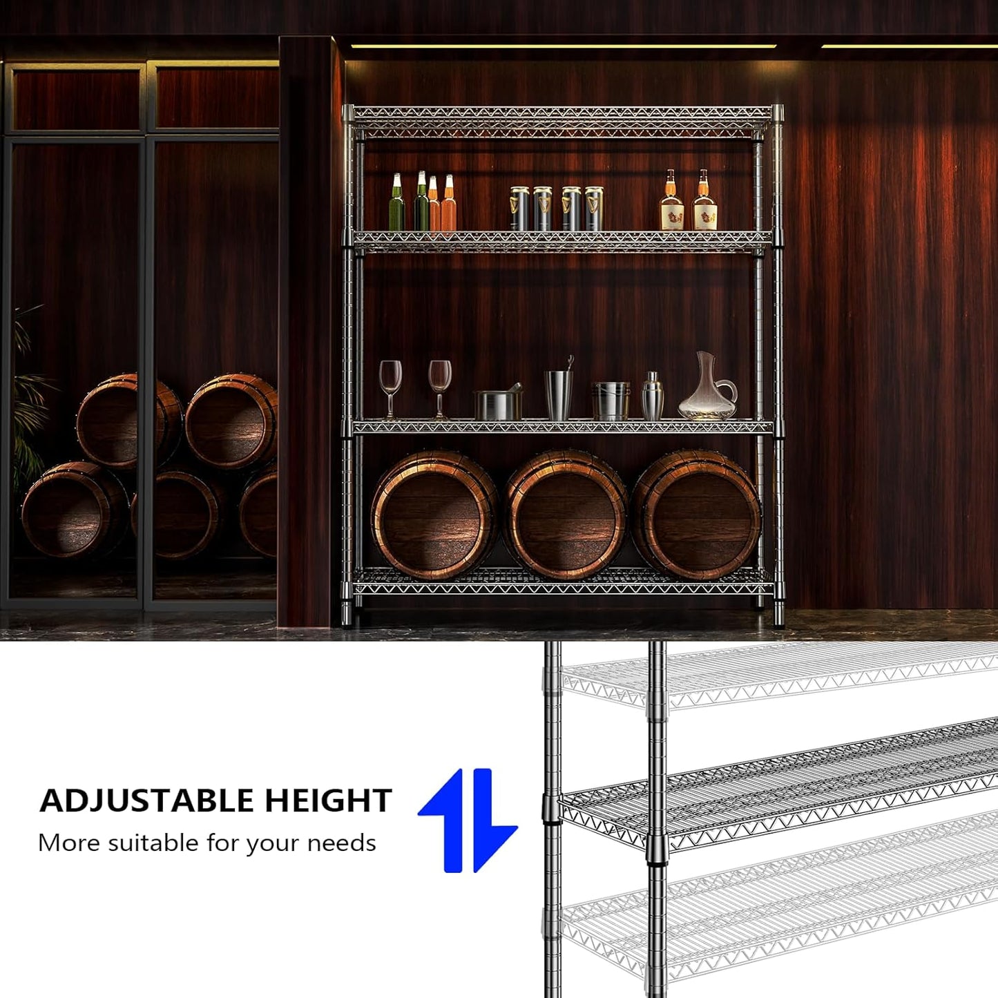 1760 LBs 4 Tier Storage Rack Metal Wire Shelving Unit, Storage Standing Shelf Organizer for Laundry Bathroom Kitchen Pantry Garage Utility Room, Chrome 17.7" D x 59.1" W x 70.4" H - NestledHome