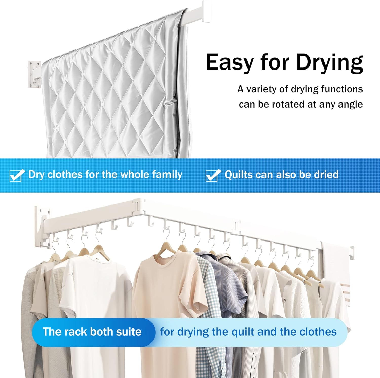 Clothes Drying Rack Wall Mounted,Drying Rack Clothing,Laundry Drying Rack Wall Mount,Collapsible Drying Racks for Laundry,Retractable,Foldable,Clothes Hanger Rack,Clothes Dryer Rack,White Color - NestledHome
