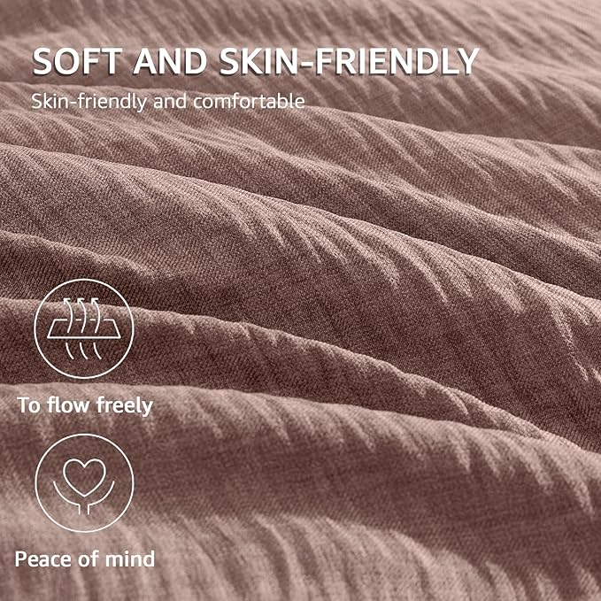 Geniospin Full Comforter Set - 7 Pieces Comforter Full Size, Solid Bedding Sets for All Season, Textured Bed in a Bag with Sheets, Pillowcases and Shams (Misty Rose, 80''x90'')