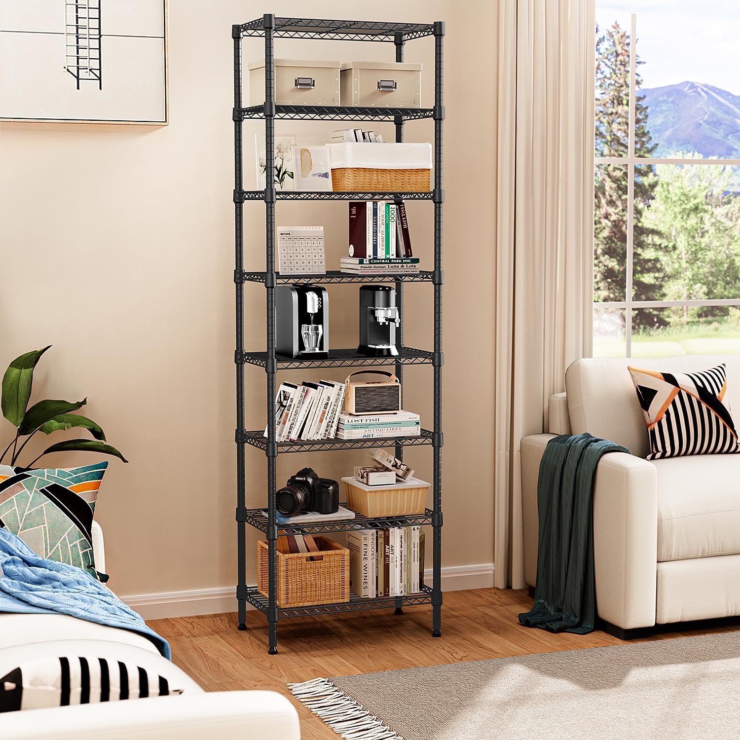 8 Tier 2000 lbs Storage Rack Metal Wire Shelving Unit, Storage Standing Shelf Organizer for Laundry Bathroom Kitchen Pantry Closet Garage Basement Utility Room, Black 13.8" D x 23.6" W x 79.5" H - NestledHome