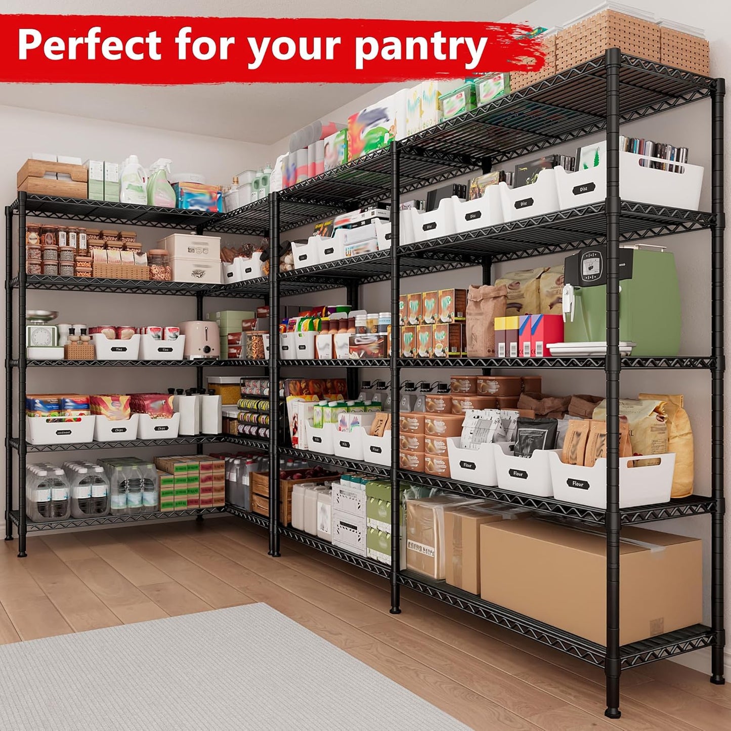 REIBII 5-Tier Heavy Duty Metal Wire Shelves, Industrial Style, 61.7"W x 72.4"H x 15.8"D, 1500 LBS Capacity, Adjustable, Rust Resistant, 2 Pack - NestledHome