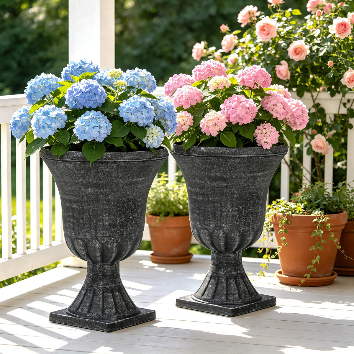 Autodaya 22" Handmade Washed Black Urn Planters Set of 2 Plastic Pots (2 Count)