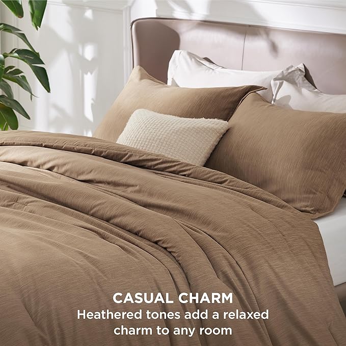 Bedsure Twin/Twin XL Comforter Set - Brown Soft Bedding for All Seasons, Cationic Dyed Bed Set, 2 Pieces, 1 Twin Size Comforter (68"x88") and 1 Pillow Sham (20"x26"+2")