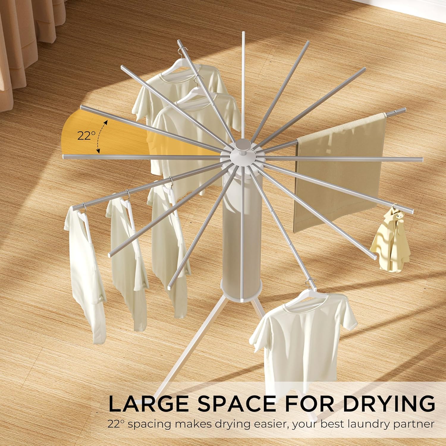 Tripod Clothes Drying Rack, Garment Rack Portable and Foldable Space Saving Laundry Drying Rack - Dryer Rack Clothing Floor Folding Balcony Bedroom Household (Silver(Aluminum), 16 rods) - NestledHome
